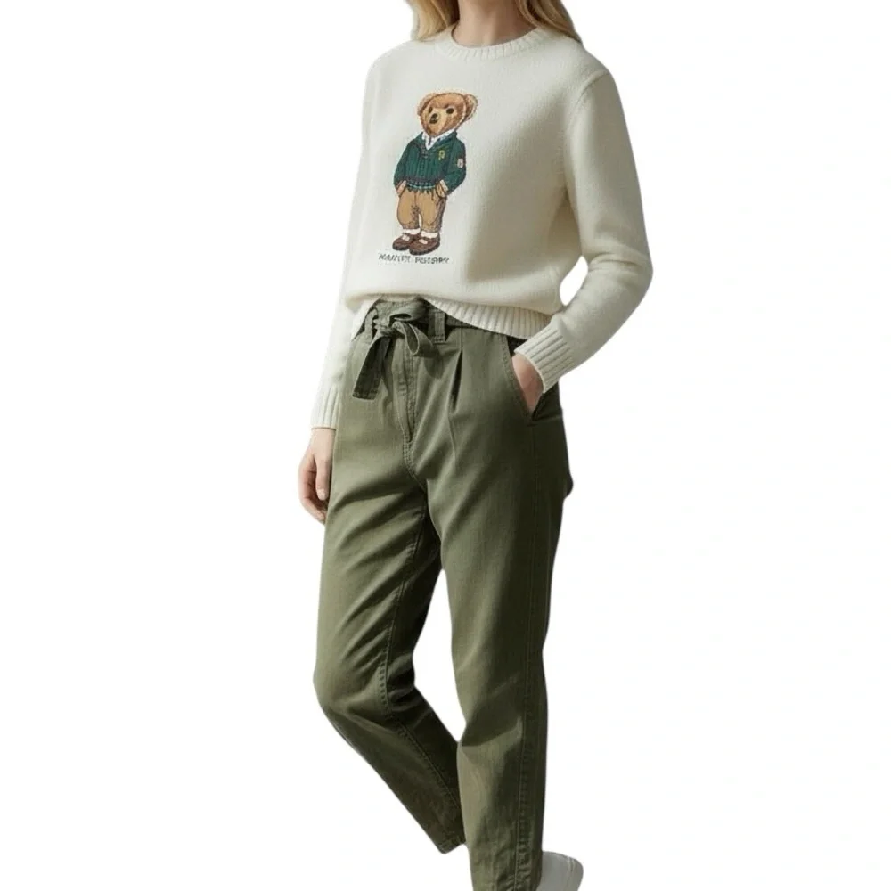 Polo Ralph Lauren Womens Belted Tapered Leg Pleated Pants Size 0 Green Preppy Gr - Picture 16 of 16